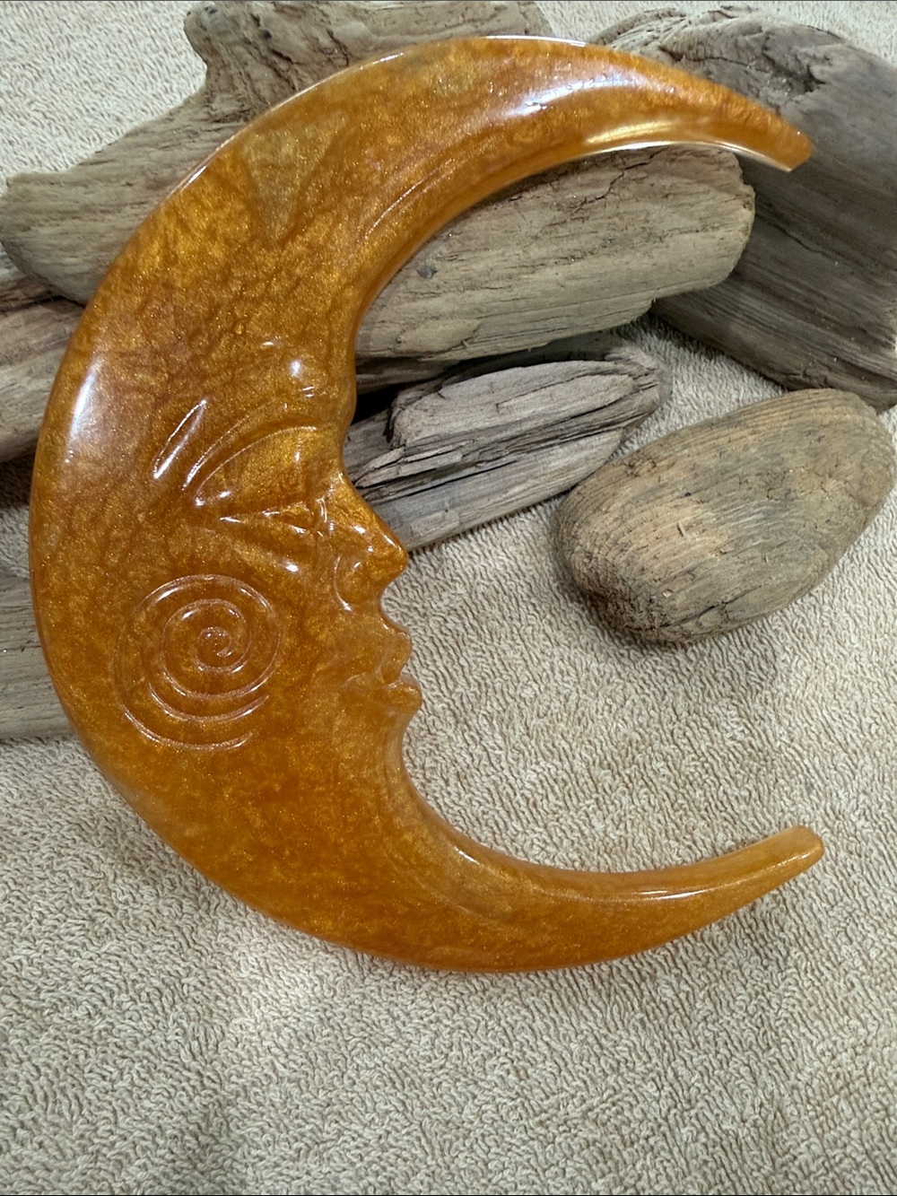 Golden Resin Amber Crescent Moon Wall Decor - Handmade